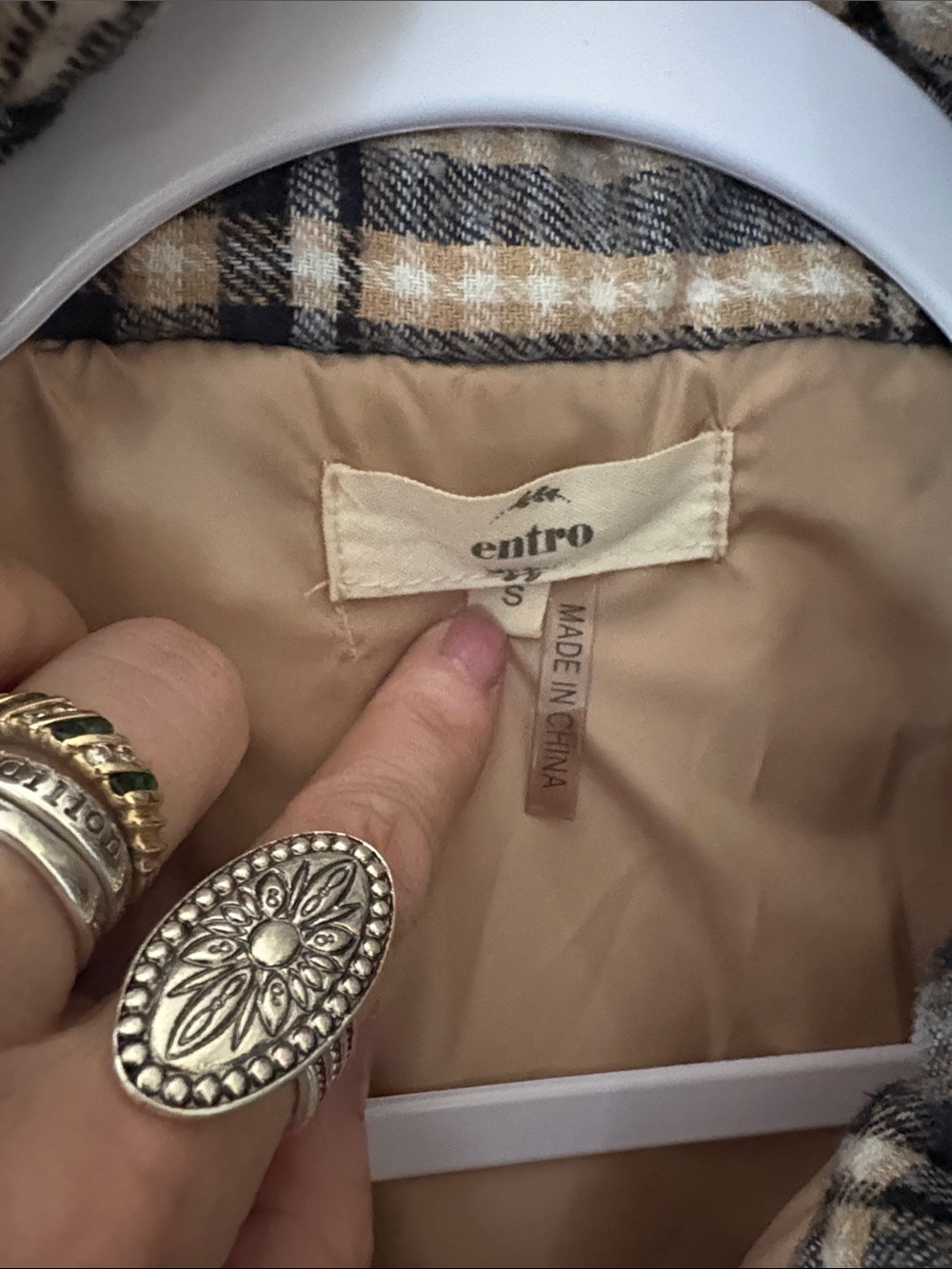 entro Plaid Puffer Vest in Tan and Black - Picture 2 of 9